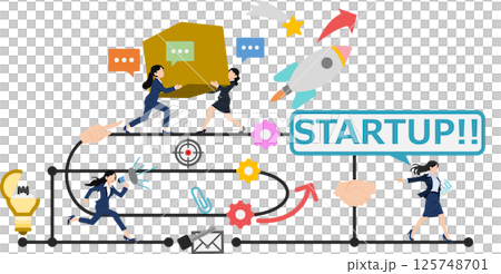 新規事業を始めるビジネスウーマンのイラスト 新規事業を始めるビジネスウーマンのイラスト 125748701