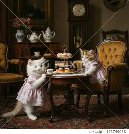 おめかし子猫の本格ティータイム 125749038