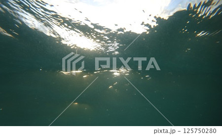 Sunlight filtering through water surface creating beautiful underwater scene Sunlight filtering through water surface creating beautiful underwater scene 125750280