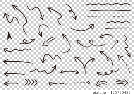 黒い手書きの矢印イラストセット 125750485