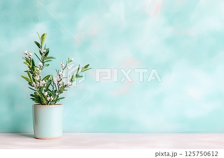 dried flowers in white vase on wooden table 125750612