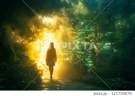 深い森の中を一人で歩く 125750670