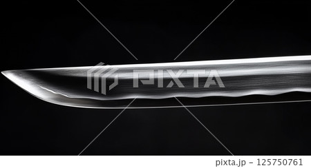 日本刀。Japanese katana sword on the black background 日本刀。Japanese katana sword on the black background 125750761
