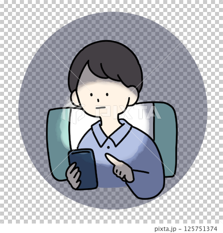 A man touching his smartphone before going to bed A man touching his smartphone before going to bed 125751374