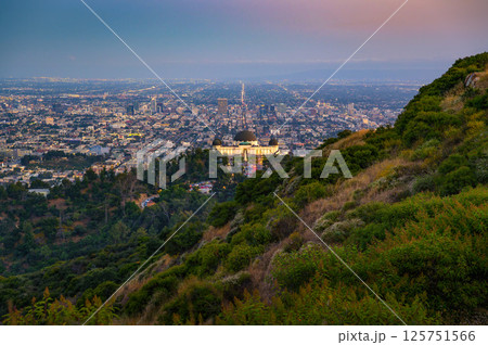 Griffith Observatory Illuminated at Sunset, Overlooking Hollywood 125751566