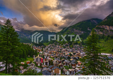 Dramatic Sunset Over Zermatt, Switzerland and the Swiss Alps Dramatic Sunset Over Zermatt, Switzerland and the Swiss Alps 125751570