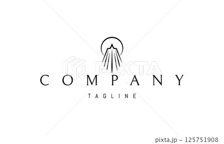 Vector logo with an abstract image of a monk in a robe against the background of an eclipse. 125751908