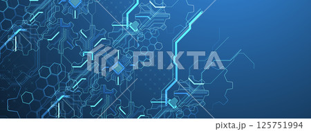 Stylized view of gears integrated with microcircuits. Concept of combining mechanics and electronics. Vector 125751994