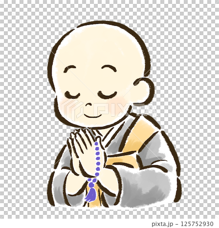 一位年輕的僧侶拿著念珠祈禱 125752930