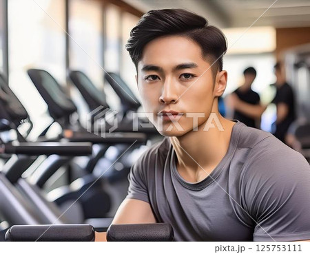 スポーツジムで運動をする若い男性 125753111
