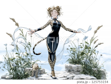 散歩をするチーターの妖精のイラスト素材 125753154