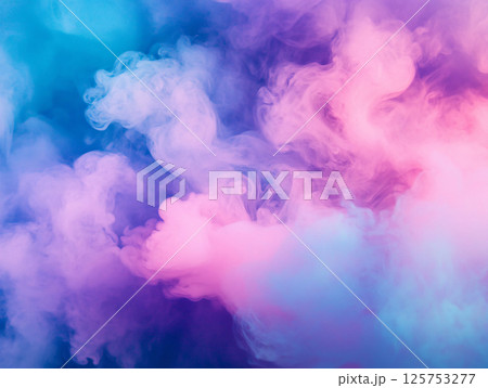 Colorful Smoke Clouds in Pink, Blue, Purple Shades, Dreamy Multicolored Fog Effect, Backdrop for Fantasy Themes. AI Generated. 125753277