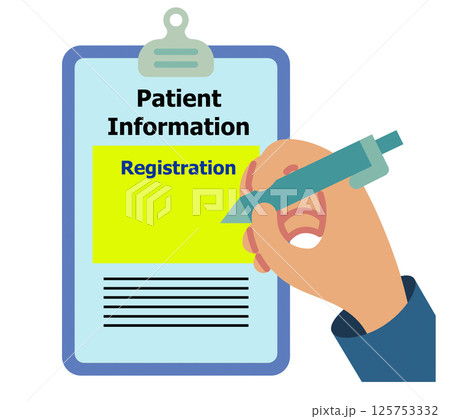 Patient filling registartion form for patient information. 125753332