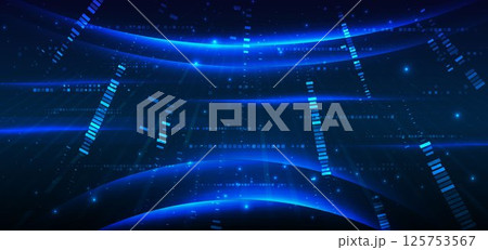 Abstract technology futuristic glowing lines neon blue light ray on dark blue background with square pattern digital element. Abstract technology futuristic glowing lines neon blue light ray on dark blue background with square pattern digital element. 125753567