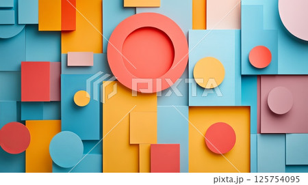 Vibrant Abstract Art Featuring Dynamic Circles and Squares 125754095