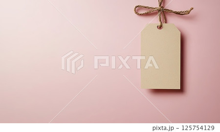 Minimalist Blank Tag on Vibrant Pink Background 125754129