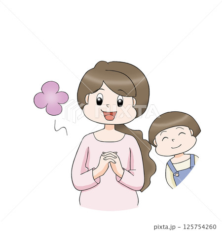 安心するお母さんと嬉しそうな子供 背景なし 安心するお母さんと嬉しそうな子供 背景なし 125754260
