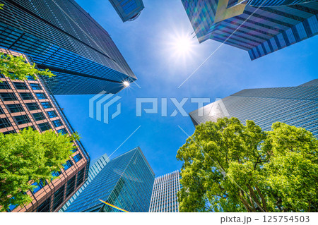 日本の東京都市景観5月。ハロやアーバンネット大手町ビルなど大手町のビジネス街などを望む 日本の東京都市景観5月。ハロやアーバンネット大手町ビルなど大手町のビジネス街などを望む 125754503