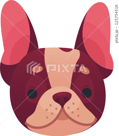 Cute french bulldog puppy face with pink ears and dark nose, expressing curiosity and playfulness, perfect for pet lovers and children's designs 125754516