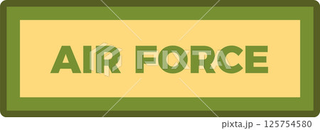 Air Force writing on a golden rectangle with a green frame, reminiscent of a military patch or insignia, conveys a sense of authority and strength 125754580