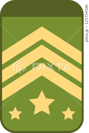 Close up of a military insignia featuring three upward pointing chevrons and three stars, symbolizing rank and authority within the armed forces, set against a solid green background Close up of a military insignia featuring three upward pointing chevrons and three stars, symbolizing rank and authority within the armed forces, set against a solid green background 125754586