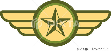 Stylized military wings logo featuring a star in the center, evoking concepts of valor, service, and aviation excellence, ideal for patriotic or armed forces related designs 125754602