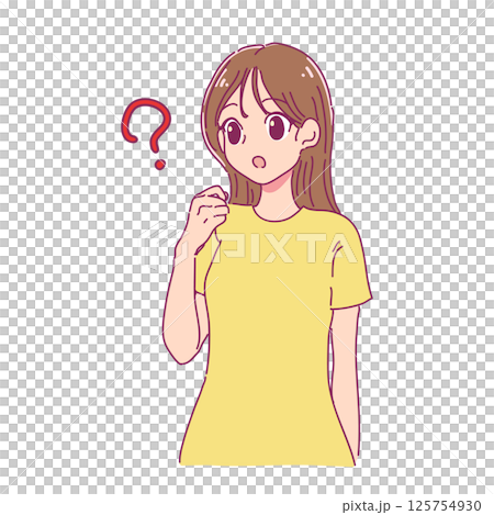 一位歪著頭的女人的卡通風格插圖（彩色） 125754930