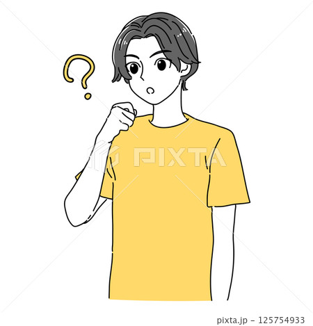 漫画テイストな首を傾げる男性のイラスト(イエロー×グレー) 漫画テイストな首を傾げる男性のイラスト(イエロー×グレー) 125754933