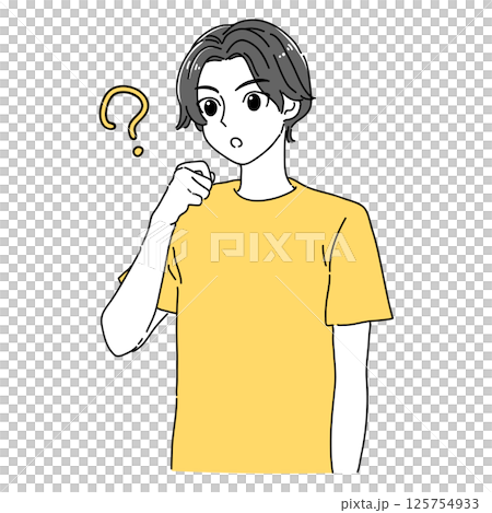 A cartoon-style illustration of a man tilting his head (yellow x gray) 125754933