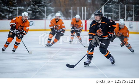 氷上でエキサイティングなアイスホッケーの試合 125755121