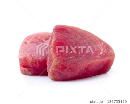 Tuna steak fish on white backgrounds 125755130