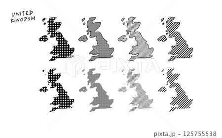 水玉やストライプのイギリスの地図の手書きベクターイラスト 125755538