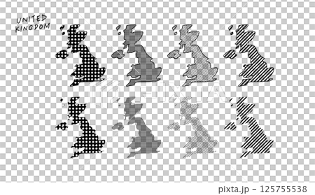 水玉やストライプのイギリスの地図の手書きベクターイラスト 125755538