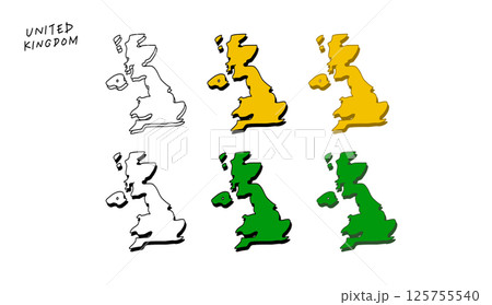 カラフルな立体のイギリスの地図の手書きベクターイラスト 125755540