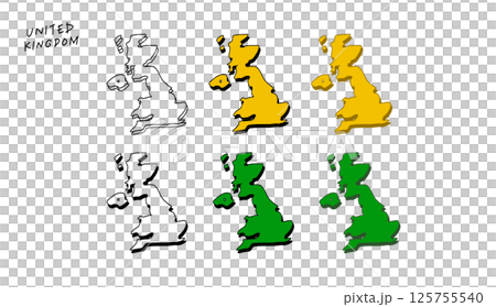 カラフルな立体のイギリスの地図の手書きベクターイラスト 125755540