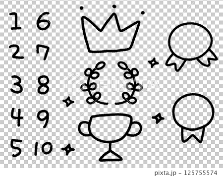Hand drawn cute awards set with crowns, laurels, trophies and emblems 125755574