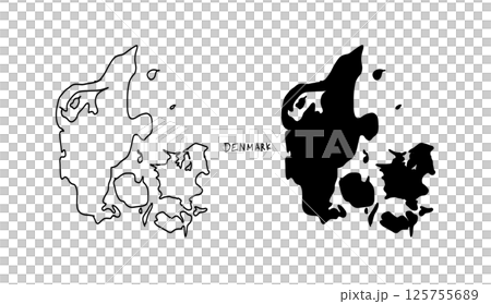 簡單的丹麥地圖手繪向量插圖 1 125755689