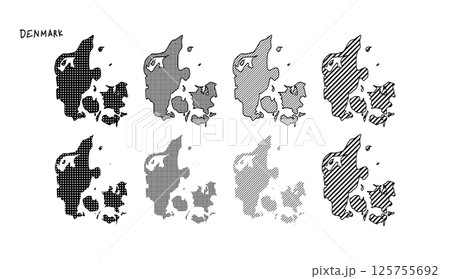水玉とストライプ柄のデンマークの地図の手書きベクターイラスト1 125755692
