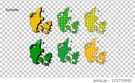 彩色圖案的丹麥地圖手繪向量插圖 1 125755693