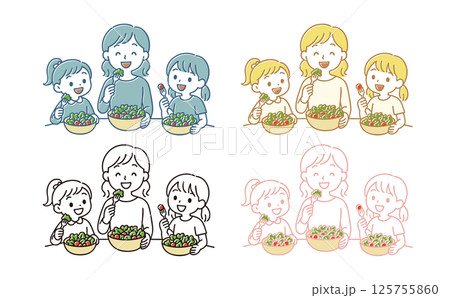 サラダを食べるファミリー サラダを食べるファミリー 125755860