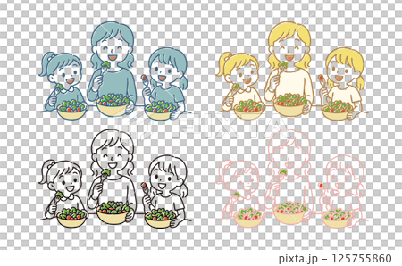 Family eating salad 125755860