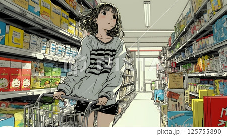 スーパーマーケットで買い物をしている女性