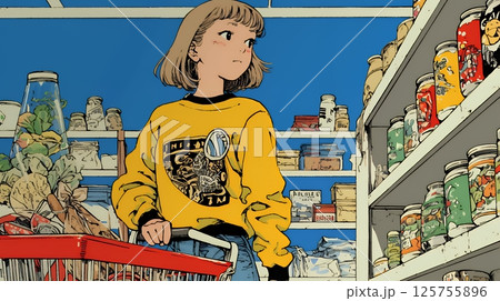 スーパーマーケットで買い物をしている女性