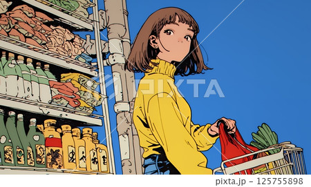 スーパーマーケットで買い物をしている女性