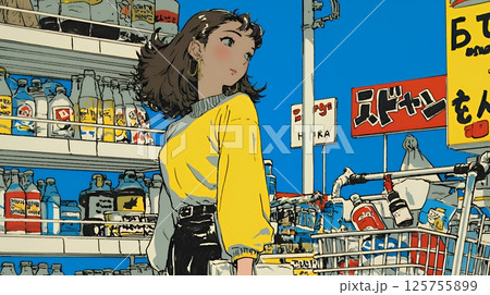 スーパーマーケットで買い物をしている女性