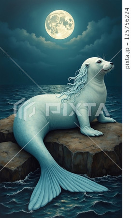 満月に照らされたマナティ 125756224