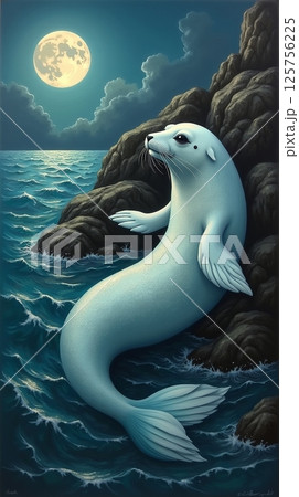 満月に照らされたマナティ 125756225