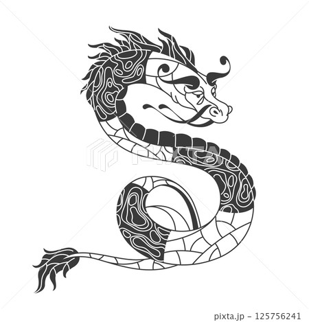 Chinese dragon tattoo or folklore China snake. Vector pencil drawing of traditional Asian mascot, mythical creature. Folklore and mythology serpent, Ink eastern symbol, Asia design. Intricate ornament Chinese dragon tattoo or folklore China snake. Vector pencil drawing of traditional Asian mascot, mythical creature. Folklore and mythology serpent, Ink eastern symbol, Asia design. Intricate ornament 125756241