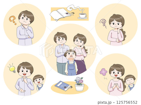 疑問や不安 家族のイラストセット 疑問や不安 家族のイラストセット 125756552