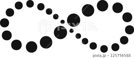 Infinity symbol created with black circles of increasing and decreasing size, representing infinite possibilities, continuous loop, and endless potential 125756588